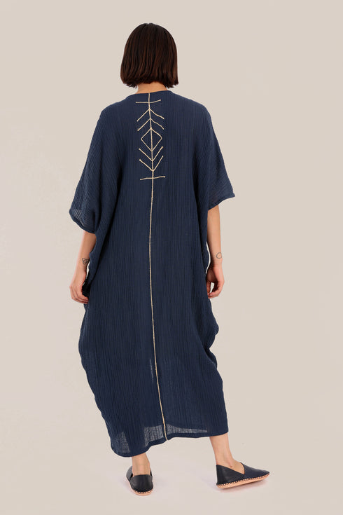 Embroidered Long dress with front bottom slit